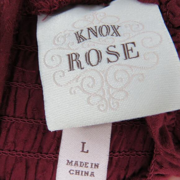 Knox Rose Maroon Pleated Long Sleeve Smocked High Neck Top Large - Picture 4 of 6